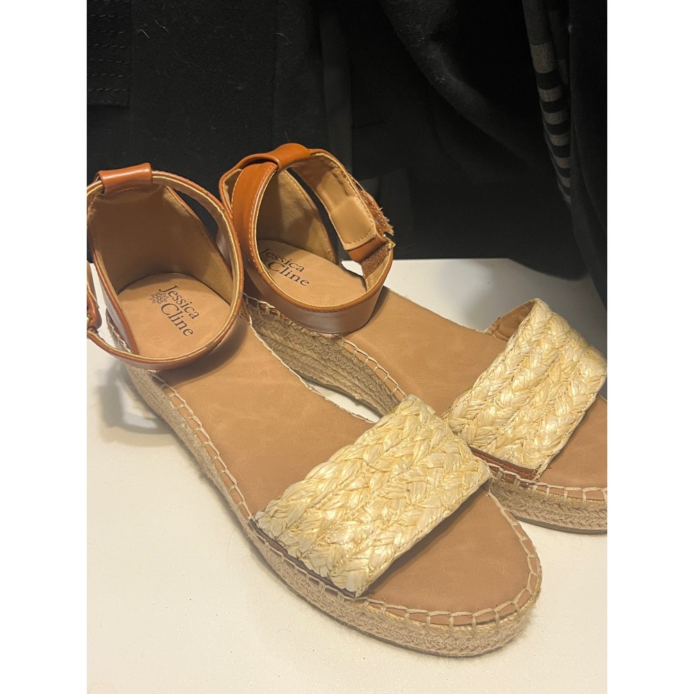 Jessica Cline Wedge Espadrille Sandals Raffia Ankle‎ Strap Women's Size 12M